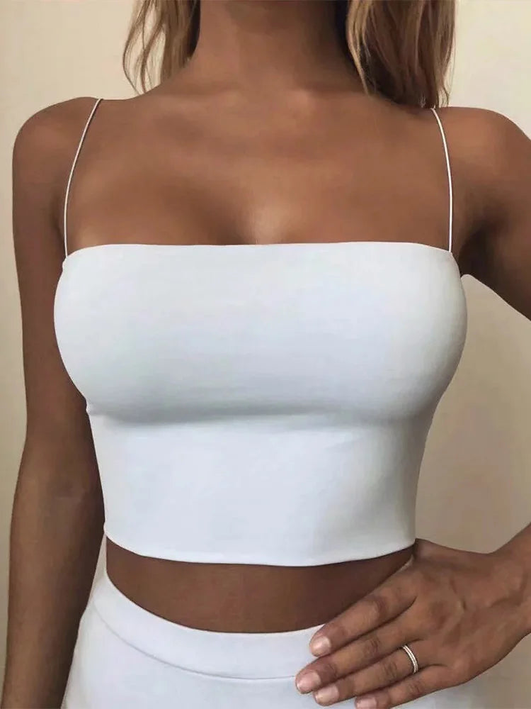 2022 Summer Women's Crop Top Sexy Elastic Cotton Camis sleeveless Short Tank Top Bar SuperFye Beige / S SuperFye