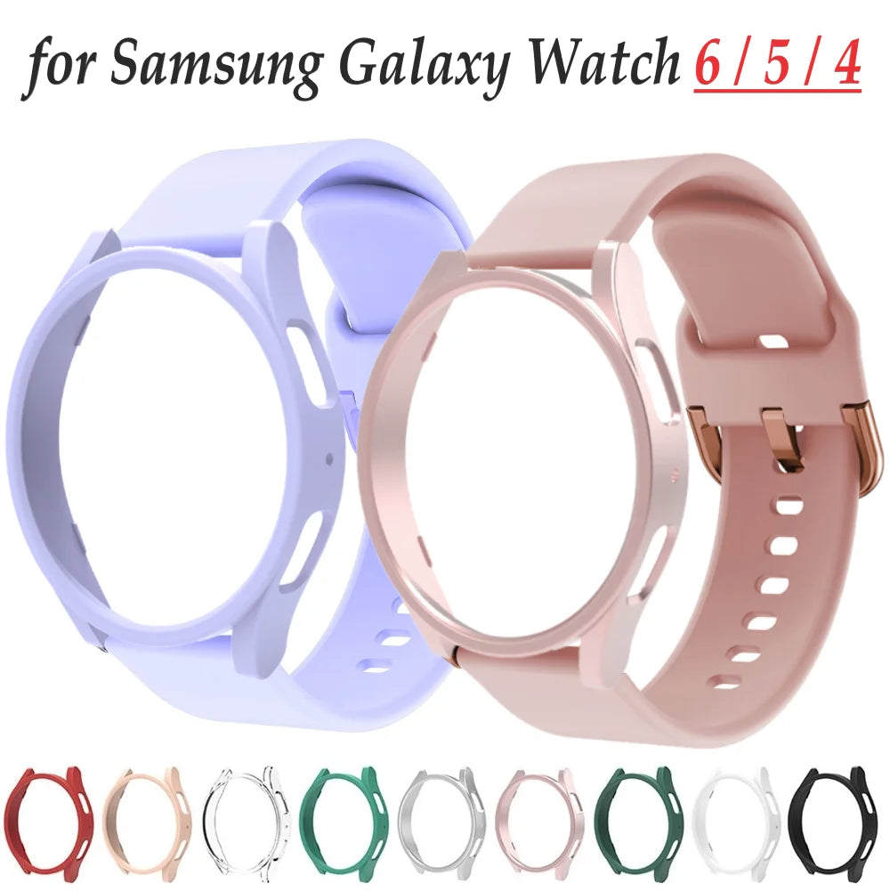 Strap+Case for Samsung Galaxy Watch 6/5/4 40mm 44mm PC Hollow Bumper for Galaxy Watch 4/6 Classic 42mm 46mm 43mm 47mm Band+Cover SuperFye Sapphire Green / Galaxy Watch 4 44mm SuperFye