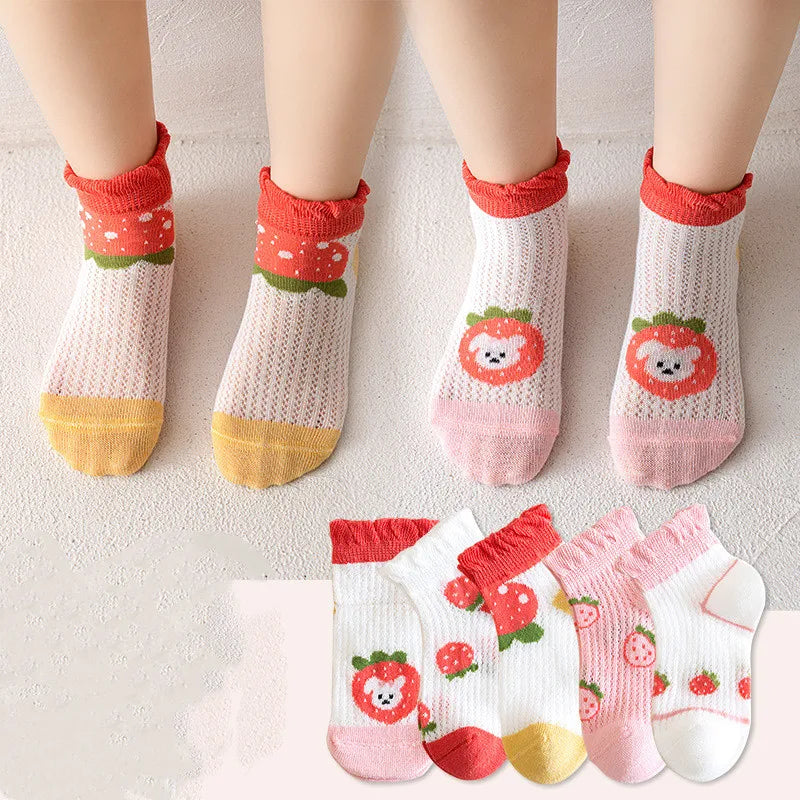 5 Pairs/Lot Children Socks Boy Girl Baby Fashion Cotton Solid Wild Soft Cozy Breathable For 1-12Y Summer Kids Casual Mesh Socks SuperFye F19902 / 9-12Years (XL) SuperFye