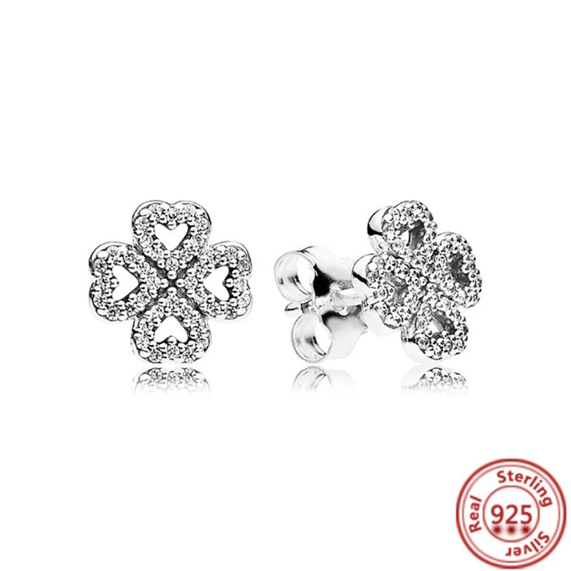 New 925 Sterling Silver Earring Feather Flowers Heart Pavé Infinite Shine Earrings Fit Original Brand Charms Jewelry Gifts Women