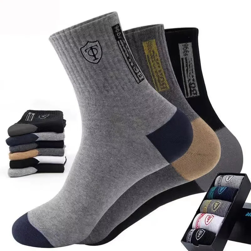 5Pairs Breathable Cotton Sports Stockings Men Bamboo Fiber Autumn and Winter Men Socks Sweat Absorption Deodorant Business Sox SuperFye 5 pairs dt029-5 / EU39-44 SuperFye