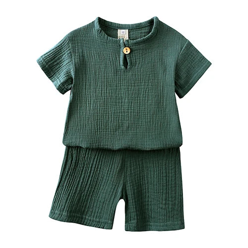 Hot Sale Kids Clothes Sets Outfits 2 Pcs Linen Cotton Infant Baby Boys Girls Clothing Newborn Top T-Shirt+Shorts Children Suit SuperFye 5 / 3-4Y (110) SuperFye