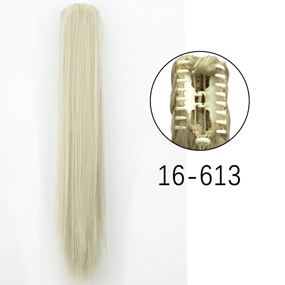 Synthetic Long Straight Claw Clip On Ponytail Hair Extensions 24Inch Heat Resistant Pony Tail Hair piece For Women Daily Party SuperFye S-16-613 / CHINA / 24inches-60cm SuperFye