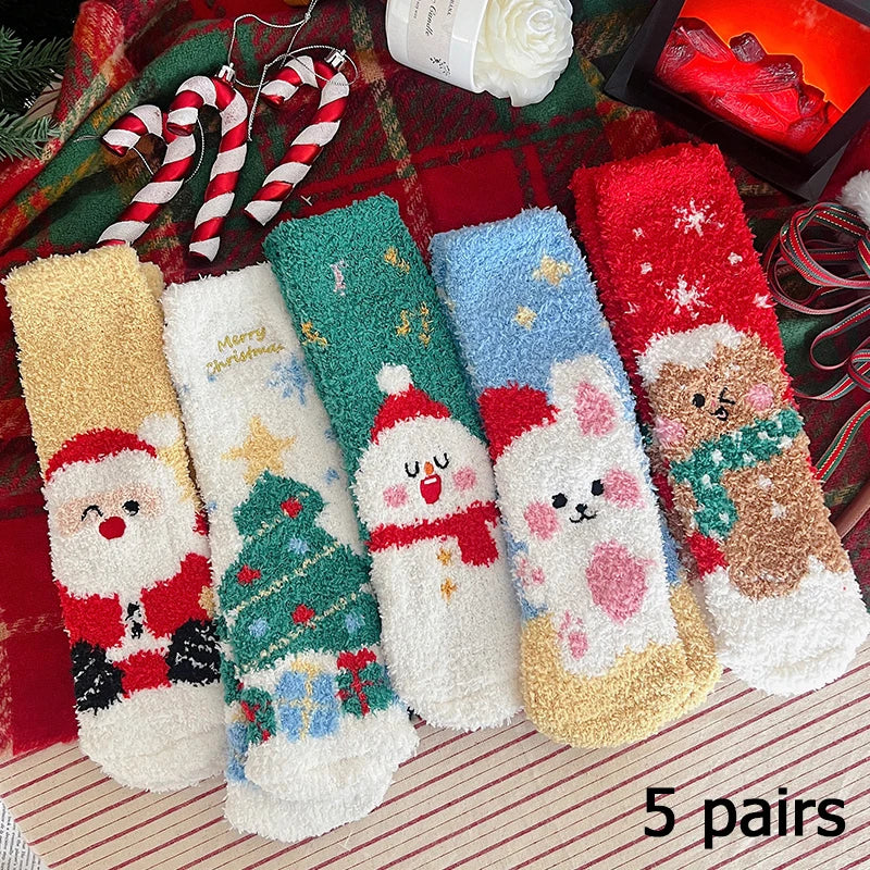 3/5/8/20 pairs of men's and women's Christmas socks, autumn and winter coral fleece casual warm mid tube socks, fashionable SuperFye 5 Pair Color 7 / EU 37-44 SuperFye