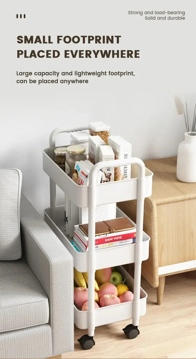 Household Multi-layer Small Cart Storage Rack Floor To Floor Kitchen Bedroom Bathroom Storage Rack Storage Rack With Wheels SuperFye White SuperFye