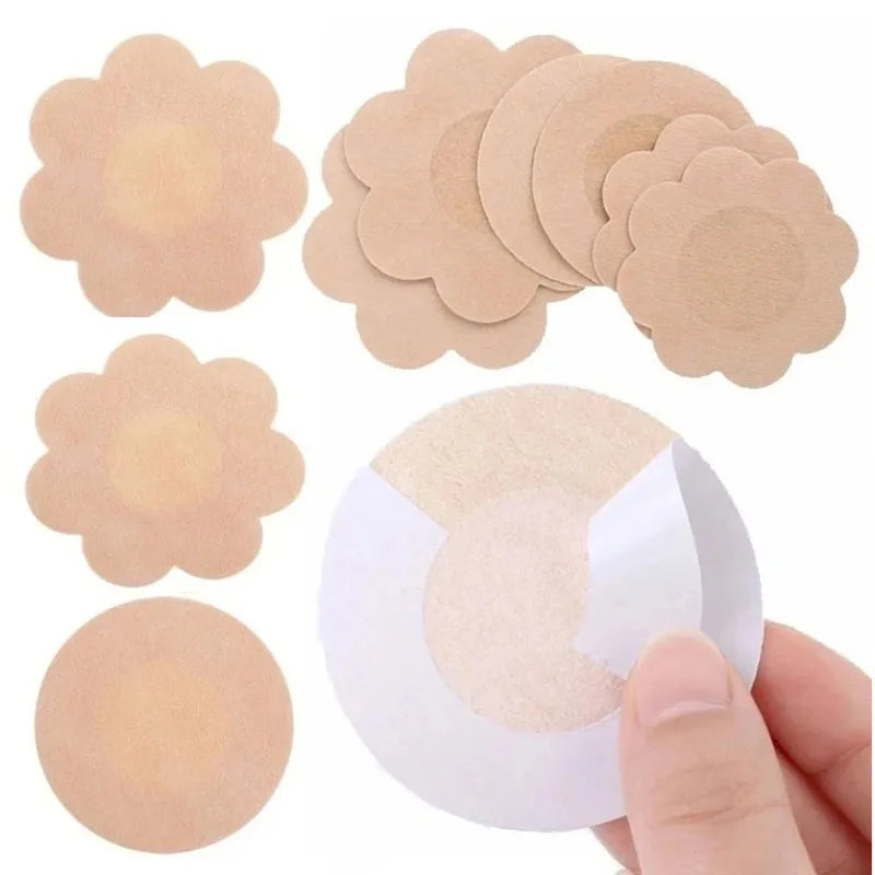 100Pcs Nipple Sticker Disposable Invisible Chest Sticker Non-woven Bra Breast Patch Bra-less Pasties Pad Nipple Cover Stickers SuperFye Round 100pcs / 100PCS SuperFye