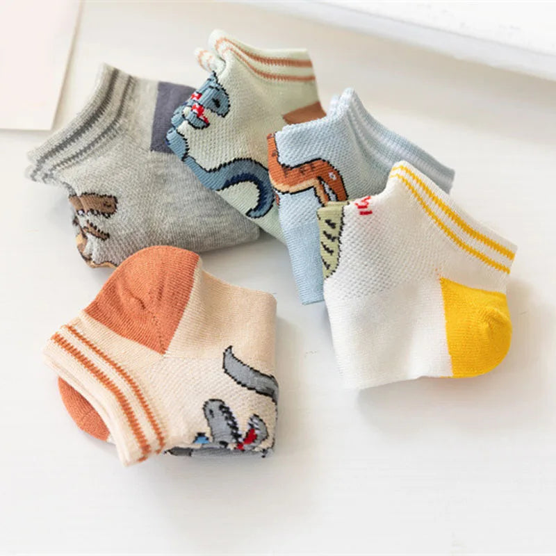 5 Pairs Boy's Dinosaur Pattern Socks Comfortable Breathable Casual Soft Kids Socks SuperFye S 1-3Y 11-14cm SuperFye