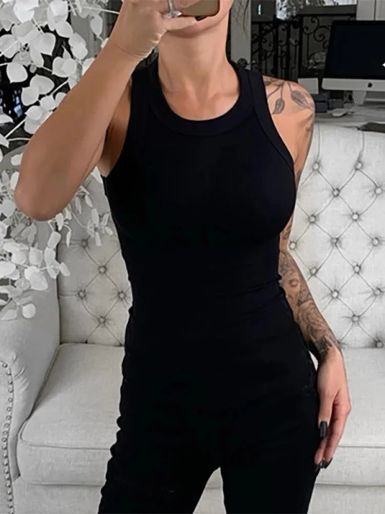 Women Solid Round Neck Ribbed Tank Top Camisole Women Summer Basic Elastic Tank Top O Neck Solid Tank Top SuperFye Gray / XXL SuperFye