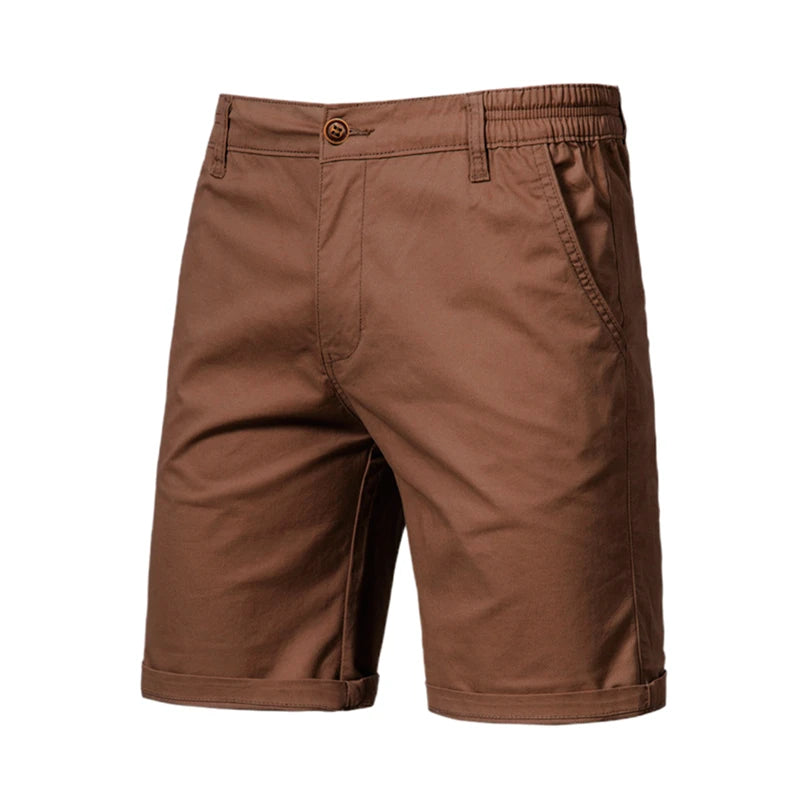 2021 New Summer 100% Cotton Solid Shorts Men High Quality Casual Business Social Elastic Waist Men Shorts 10 Colors Beach Shorts SuperFye Brown / 30 SuperFye