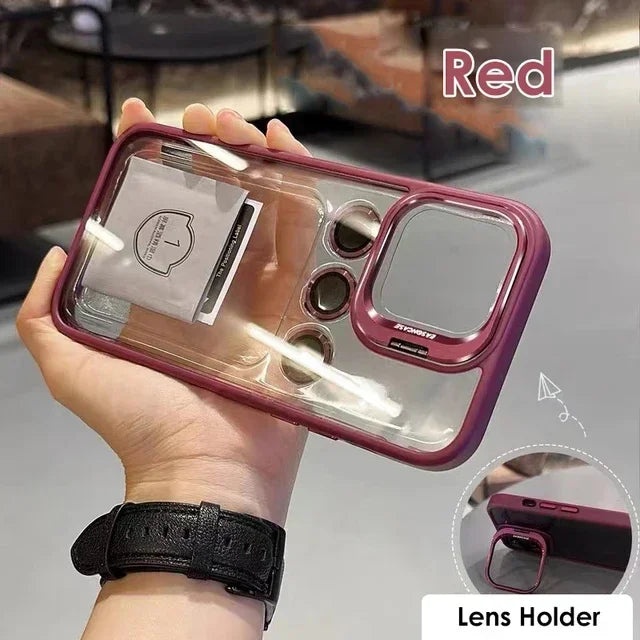 Lens Metal Ring Protector Stand Phone Case For IPhone 13 11 12 14 15 Pro Max Plus Camera Glass Lens Protection Transparent Cover SuperFye Red / For Iphone 14 ProMax SuperFye