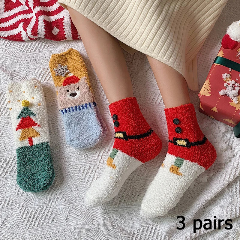 3/5/8/20 pairs of men's and women's Christmas socks, autumn and winter coral fleece casual warm mid tube socks, fashionable SuperFye 3 Pair Color 8 / EU 37-44 SuperFye