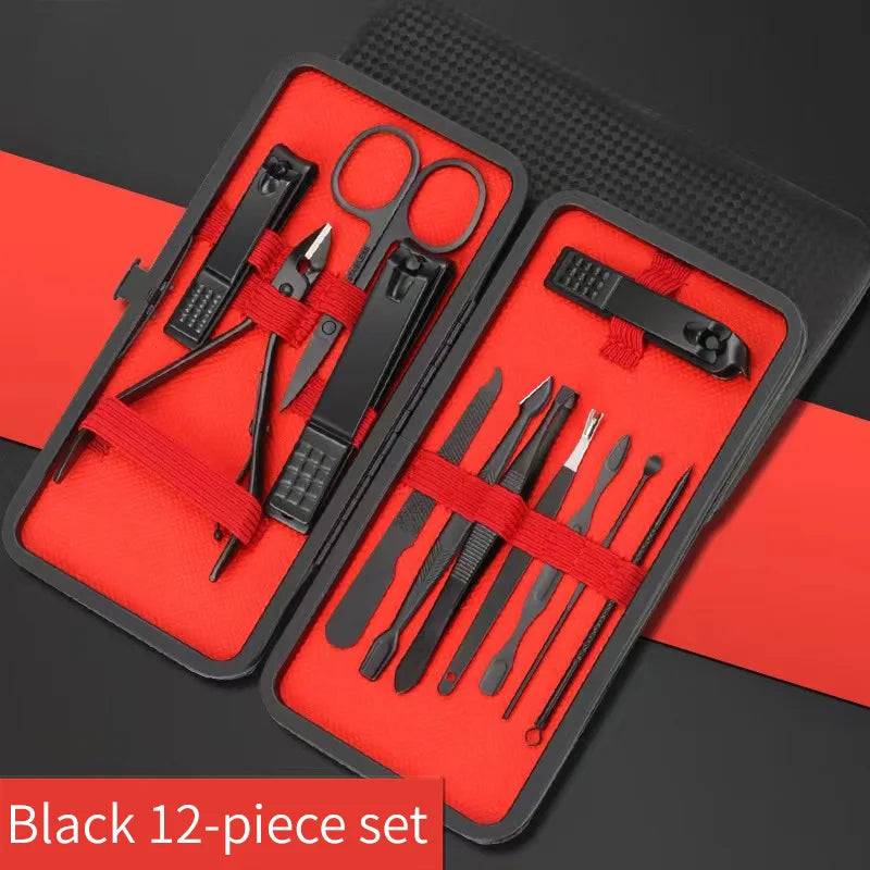 Nail Clipper Set Set Convenient Beauty Tools Nail Clipper Manicure Nail Trimmer Pedicure Knife Ear Peeling Knife Nail Manicure T SuperFye Black 12-piece set SuperFye