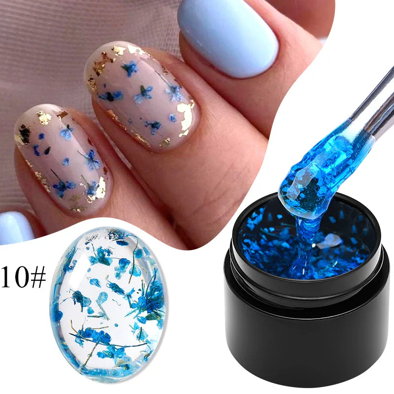 MEET ACROSS 5ml Pink Dried Flower Gel Nail Polish Natural Flower Fairy Nail Art Gel Soak Off UV LED Painting Varnishes For Nails