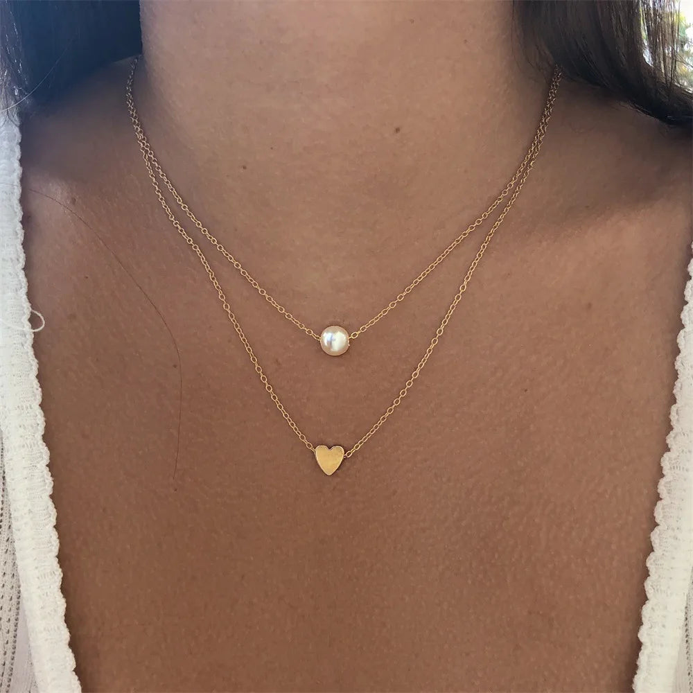 Minimalist Round Stick Pendant Necklace for Women Pearl Clavicle Necklace Leaves Long Chain Fashion Jewelry Statement Girl Gift SuperFye Gold 7 SuperFye