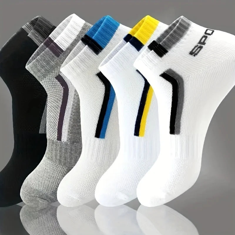 5pairs Men's Fashion Sports Socks, Striped Cotton Sweat Absorption Breathable Comfortable Ankle Socks SuperFye 5 pairs / EUR 35-43 SuperFye