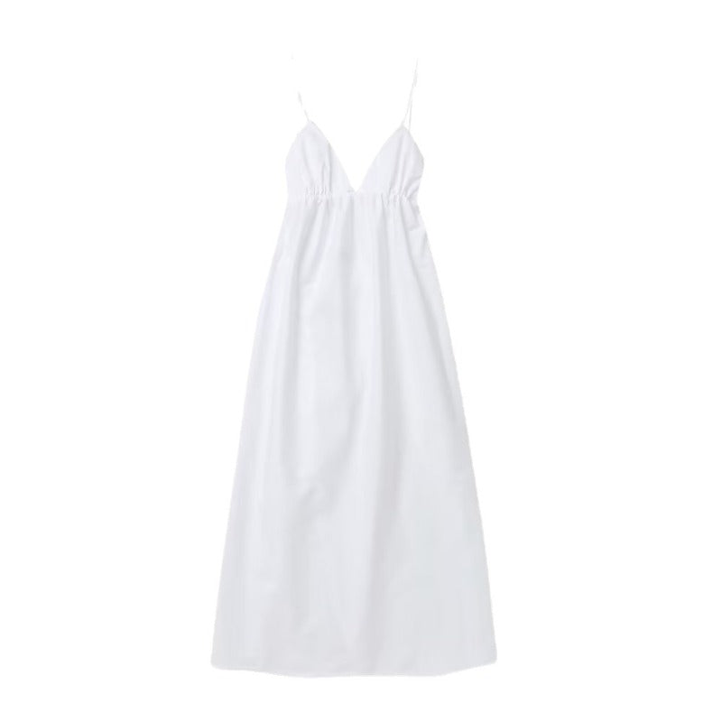 Sexy Backless Midi Dress Sleeveless V Neck Dress 2023 Fashion Summer Woman Causal Loose Beach Dress Holiday White Long Dress