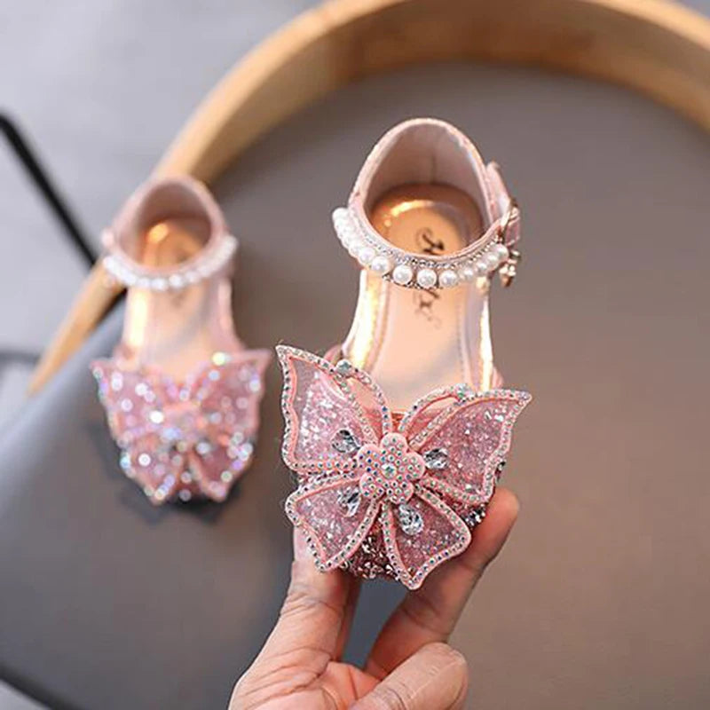 Summer Girls Sandals Fashion Sequins Rhinestone Bow Girls Princess Shoes Baby Girl Shoes Flat Heel Sandals Size 21-35 SuperFye SHS104Pink / CN 21 insole 13.3cm SuperFye