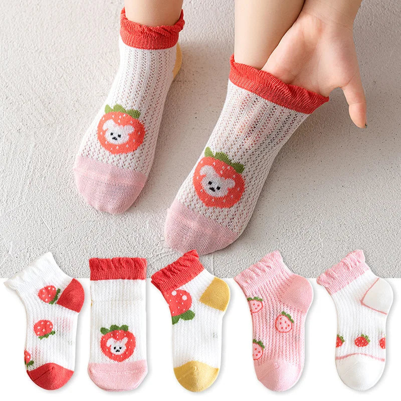 5 Pairs/Lot Children Socks Boy Girl Baby Fashion Cotton Solid Wild Soft Cozy Breathable For 1-12Y Summer Kids Casual Mesh Socks