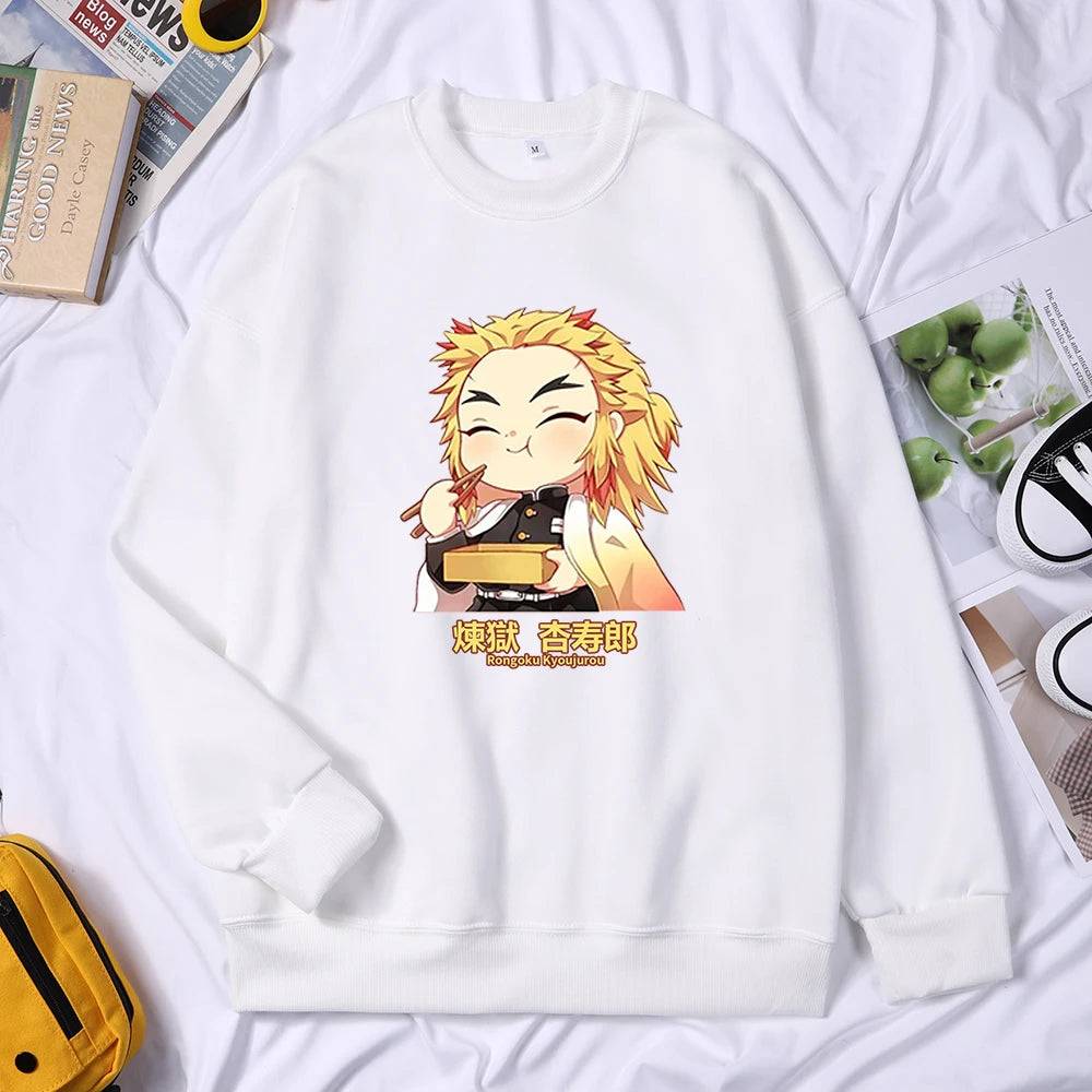 Demon Slayer Anime Rengoku Kyoujurou Women Sweater Autumn Trendy Hoody Crewneck Fleece Pullover Simple Loose Female Sweatshirt