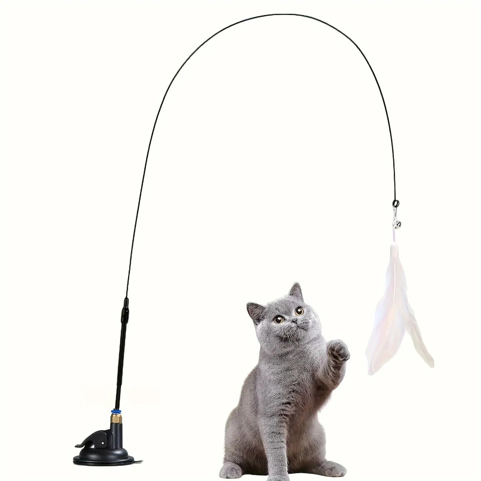 Cat Teaser Toy - Interactive Bell & Feather Wand - Long Suction Cup Pole for Exciting Playtime Adventures - Ultimate Cat Toy SuperFye Black Enhanced SuperFye