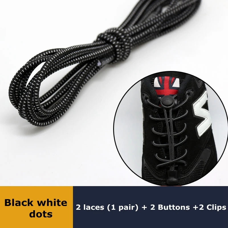 1Pair Shoelaces for Sneaker Elastic No Tie Shoe Laces Stretching Lock Lazy Laces Quick Rubber Shoelace Round Shoestrings SuperFye Black white point SuperFye