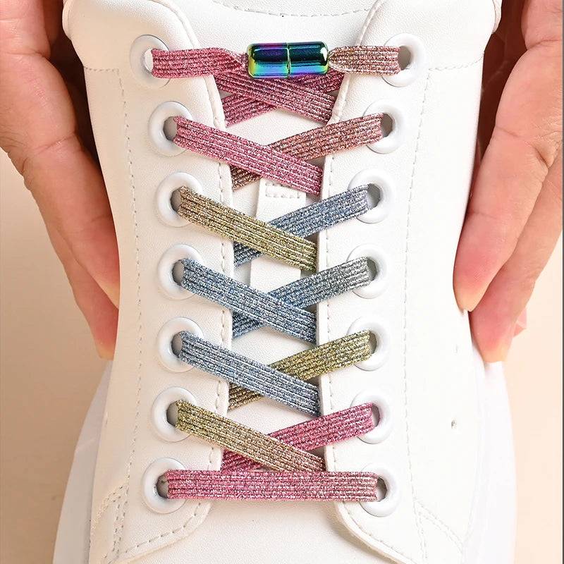 1Pair No Tie Shoe Laces Colorful Buckle Shoelaces Pearl Light Colorful Fashion Without Ties Elastic Laces Sneaker Kids Adult SuperFye pink SuperFye