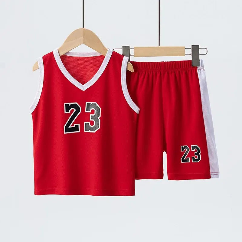 2/4Pcs Summer Children's Quick-drying Sports Suit Boys Casual Ball Sleeveless T-shirt Girls Joker Mixed Color Combination Shorts SuperFye Red / 120 Height 110-120cm SuperFye