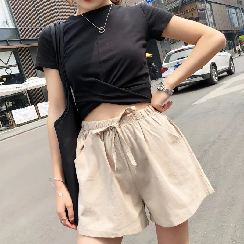 Casual Linen Shorts Women Gym Workout Shorts Cotton Short Pants High Waisted Black Ladies Short Femme Women Shorts Sport Femme SuperFye Khaki / L 60-70kg SuperFye