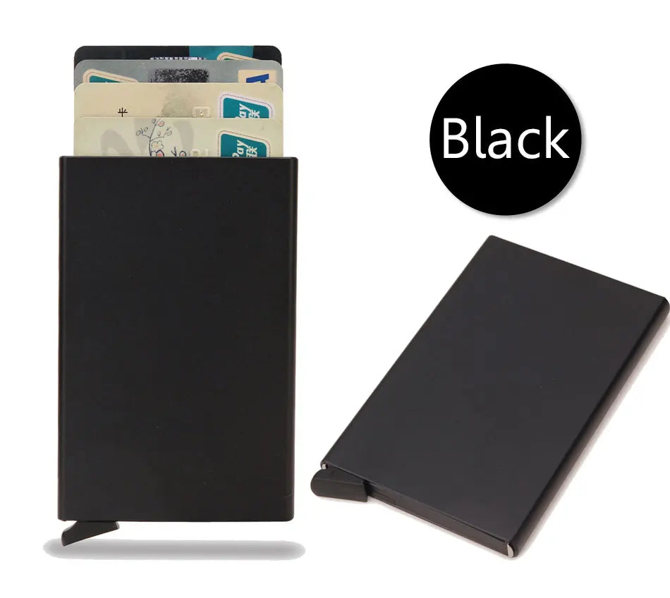 Rfid Smart Wallet Card Holder Metal Thin Slim Men Women Wallets Pop Up Minimalist Wallet Small Black Purse Vallet Walets for Men SuperFye Black SuperFye