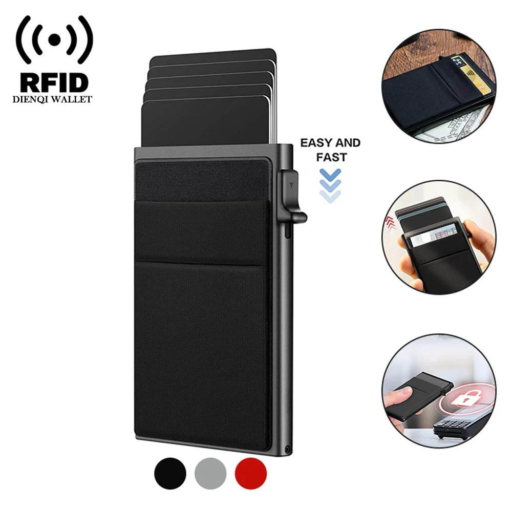 Rfid Credit Card Holder Wallet Metal Thin Slim Bank Card Case Men Women Pop Up Minimalist Wallet Small Black Purse Metal Vallet SuperFye Red SuperFye