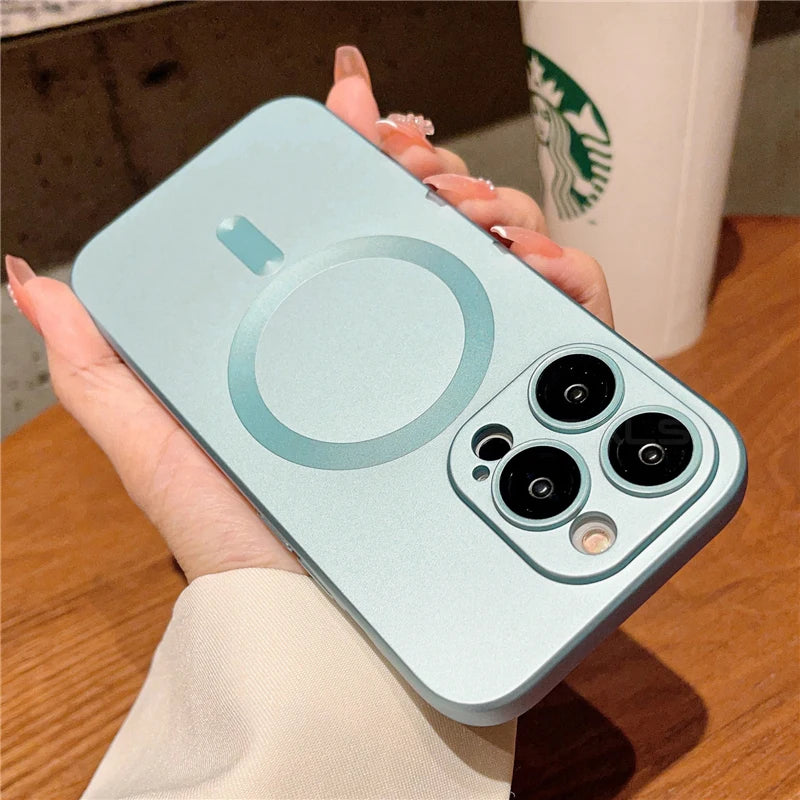 Luxury For Magsafe Wireless Charging Case For iPhone 15 11 13 12 14 Pro Max Plus Magnetic Phone Cases Lens Protector Matte Cover SuperFye Blue / For iPhone 14 Plus SuperFye