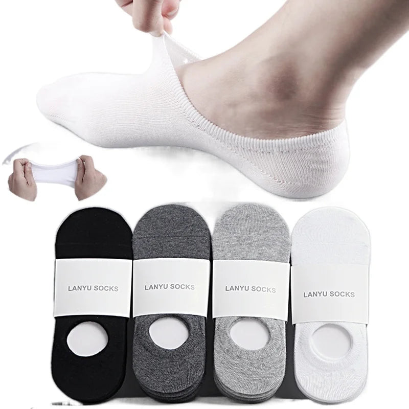 5Pair / Lot Fashion Happy Men Boat Soc Silicone Invisible Cotton Socks Male Ankle Sock Slippers Meia SuperFye Fivepairs SuperFye