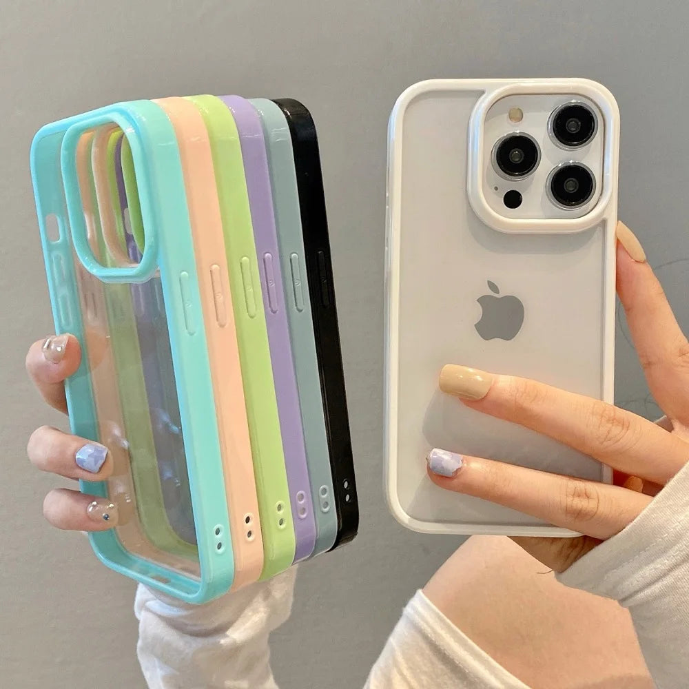 Transparent Candy Color Bumper Phone Case For iPhone 15 14 13 Mini 12 11 Pro Max XR XS X 7 8 Plus SE3 Soft Shockproof Back Cover SuperFye Blue / For iPhone15 Pro Max SuperFye