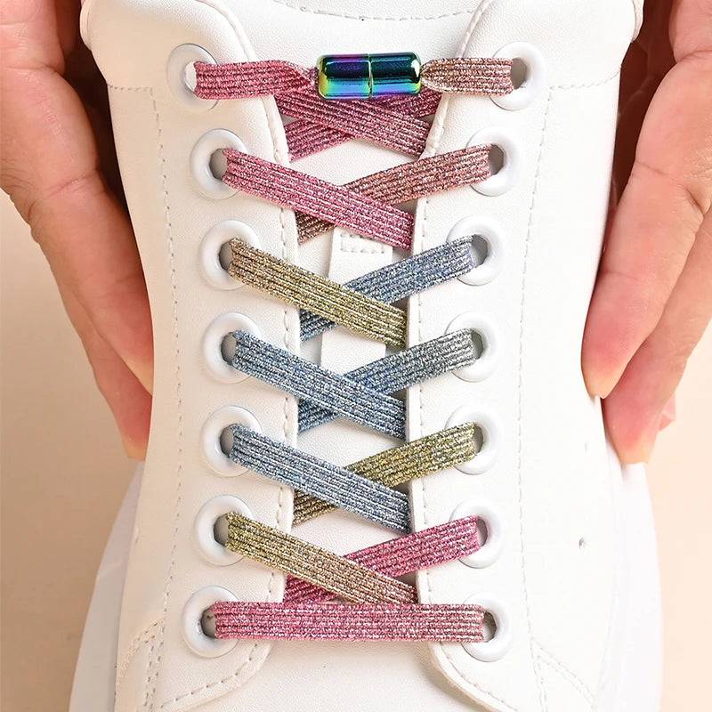 1Pair No Tie Shoe Laces Colorful Buckle Shoelaces Pearl Light Colorful Fashion Without Ties Elastic Laces Sneaker Kids Adult SuperFye candy SuperFye