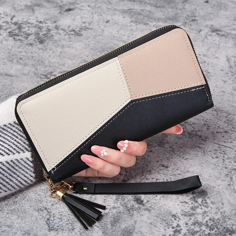 Fashion Zipper Wallets Womens Long Purses Handbags Coin Purse Cards Holder PU Leather Billfold Wallet SuperFye black SuperFye