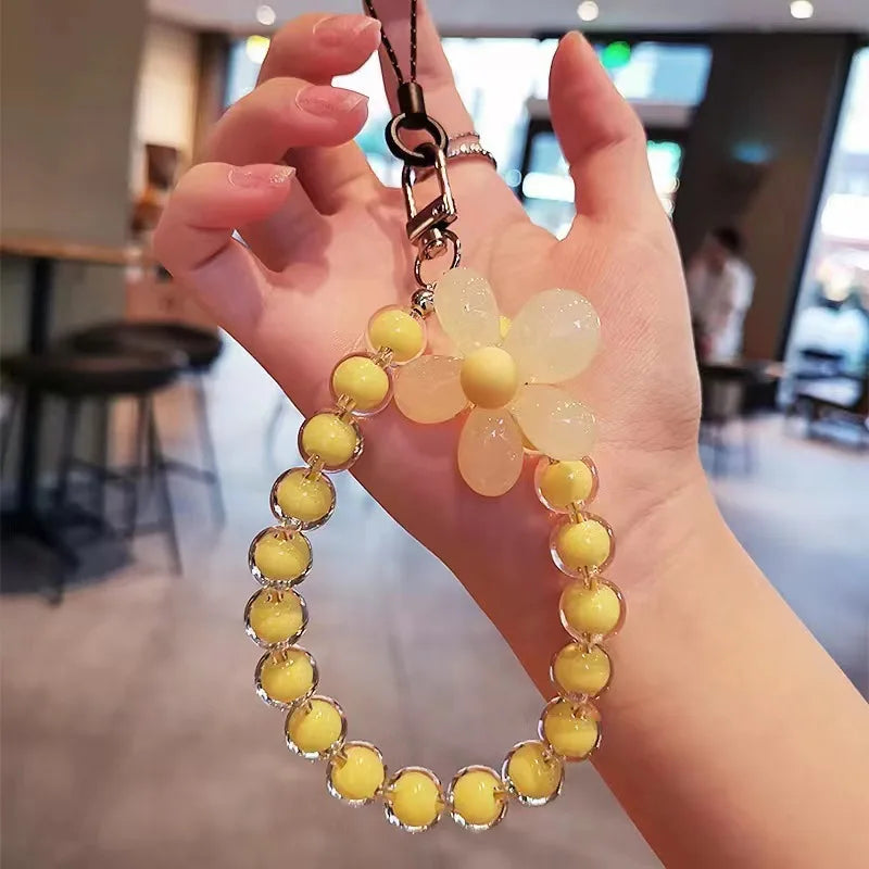 Phone Anti-lost Lanyard Key Short Wrist Pendant Colorful Macaron Round Bead Pendant Women's Hand-held Chain Mobile Phone Lanyard SuperFye 3 SuperFye