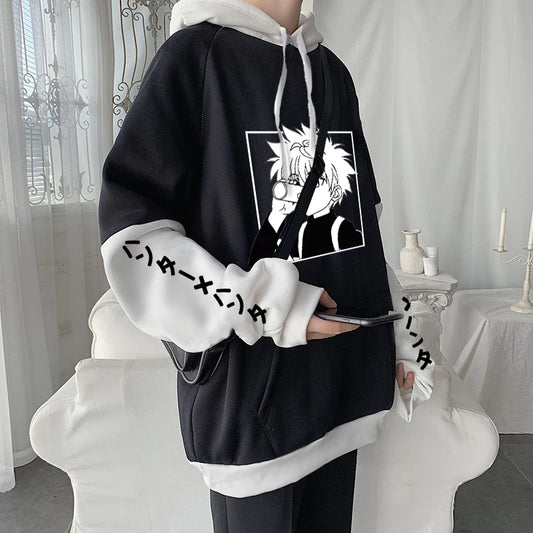 Hot Japanese Anime Hunter X Hunter Killua Zoldyck Harajuku Hoodie Men Clothing Manga HXH Graphics Oversized Patchwork Sweatshirt