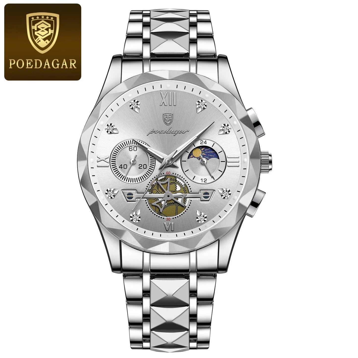 POEDAGAR Luxury Man Wristwatch Waterproof Luminous Chronograph Watch for Men Stainless Steel Men's Quartz Watches reloj hombre