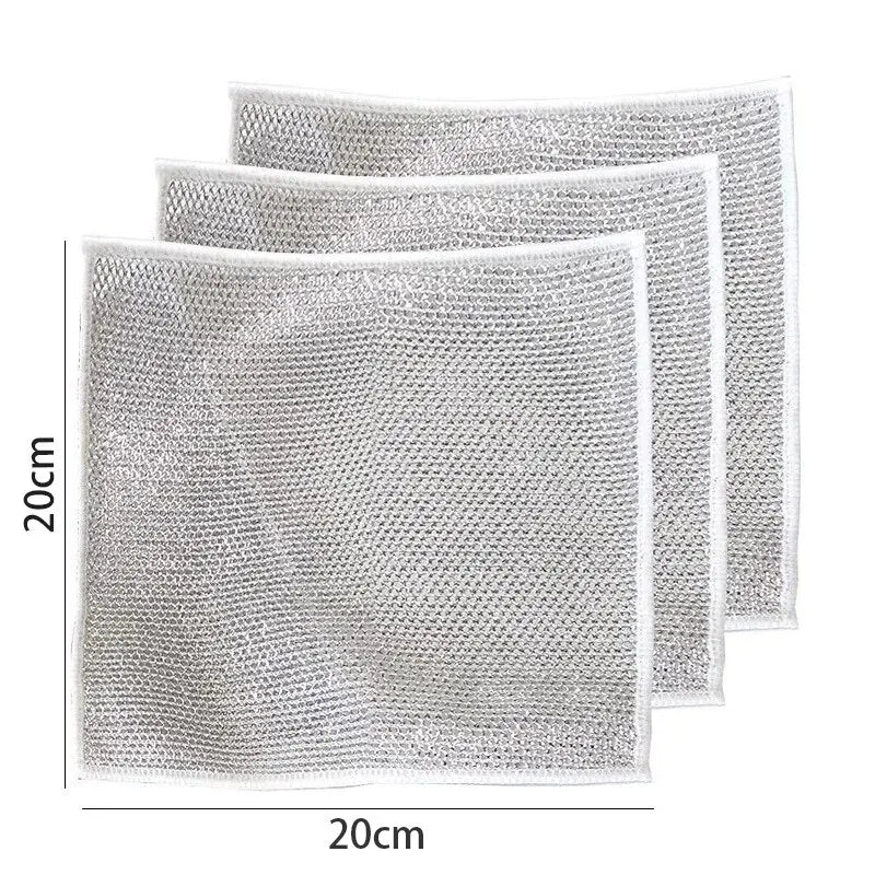 10pcs Magic Dishcloth Silver Wire Cleaning Kitchen Cloth Thickened Microfiber Wash Towel Built-in Sponge Steel Wire Ball Rag SuperFye 10PCs SuperFye