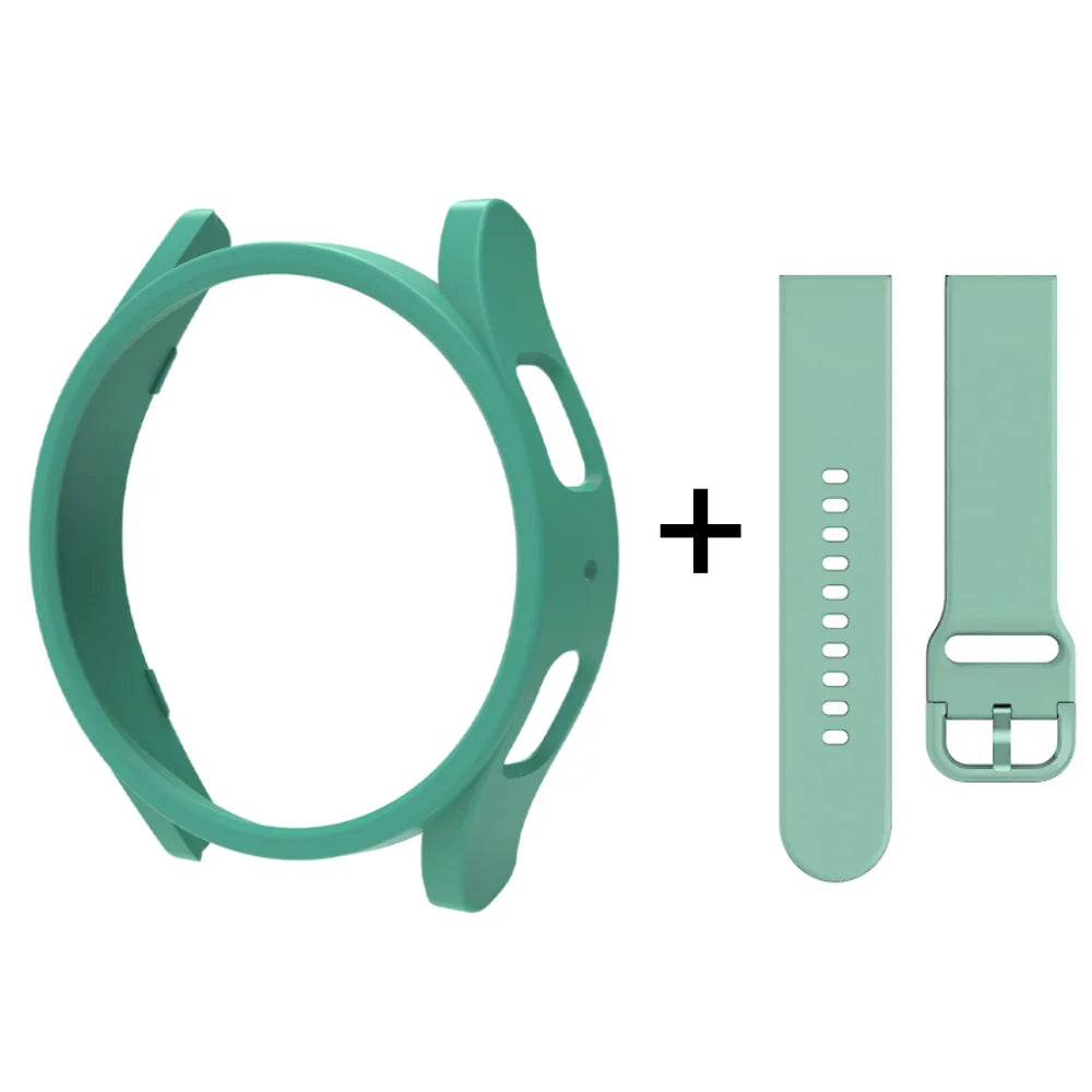 Strap+Case for Samsung Galaxy Watch 6/5/4 40mm 44mm PC Hollow Bumper for Galaxy Watch 4/6 Classic 42mm 46mm 43mm 47mm Band+Cover SuperFye Sapphire Green / Galaxy Watch 4 44mm SuperFye