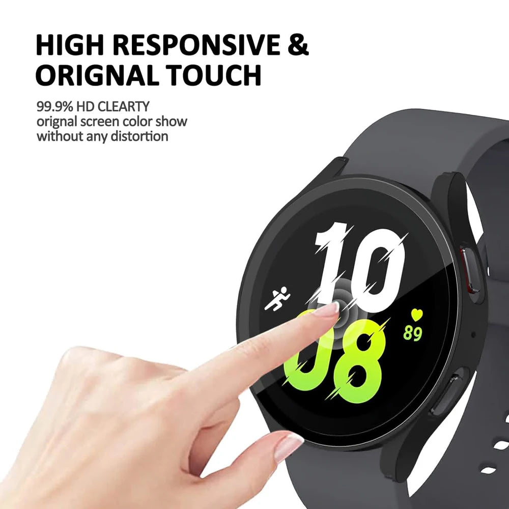 Tempered Glass+ PC Cover for Samsung Galaxy Watch4 5 6 7 44mm 40mm All Coverage Protective Bumper Case Galaxy Watch7 Accessories SuperFye Starlight / Galaxy Watch6 44mm SuperFye