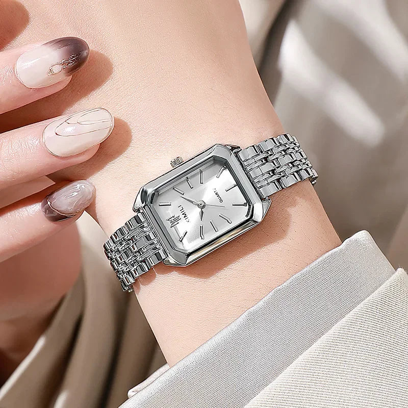 2025 Hot Brand Stainless Steel Strap Watch Women Luxury Gift Quartz Wristwatch Student Fashion Simple Square Quartz Watches SuperFye SLWH SuperFye