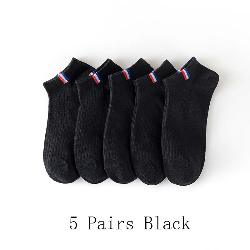 5/10/20 Pairs Of Thin Summer Blending Boat Socks Plain Color Mens Casual Socks Breathable Sweat Absorbing Calibration Socks SuperFye 5 Pairs Black / ONE SIZE 38-43 SuperFye