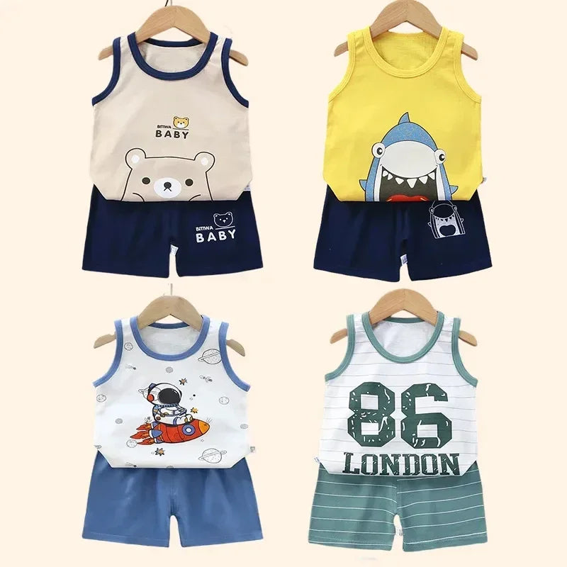 Children Sets Kids Clothes Boys Girls Vest Suit Summer Children's Clothing baby Cotton T-Shirts Shorts Tank Top Sleeveless SuperFye Style 1 / 9M SuperFye