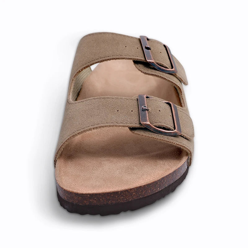 Comwarm Fashion Women's Suede Mules Slippers Men Clogs Cork Insole Sandals With Arch Support Outdoor Beach Slides Home Shoes