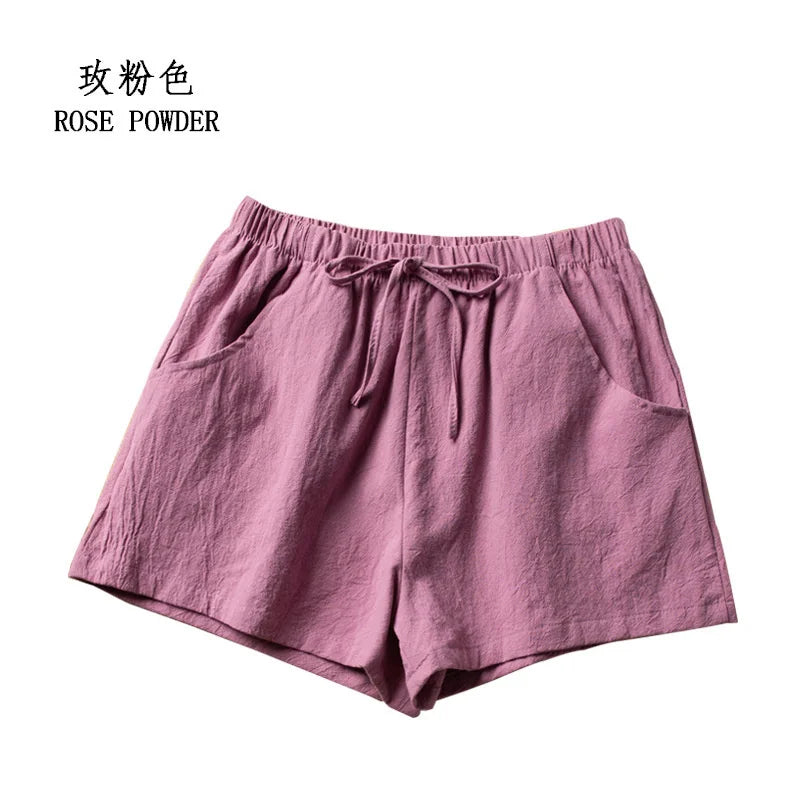 Casual Linen Shorts Women Gym Workout Shorts Cotton Short Pants High Waisted Black Ladies Short Femme Women Shorts Sport Femme SuperFye Rose Pink / S 40-50kg SuperFye