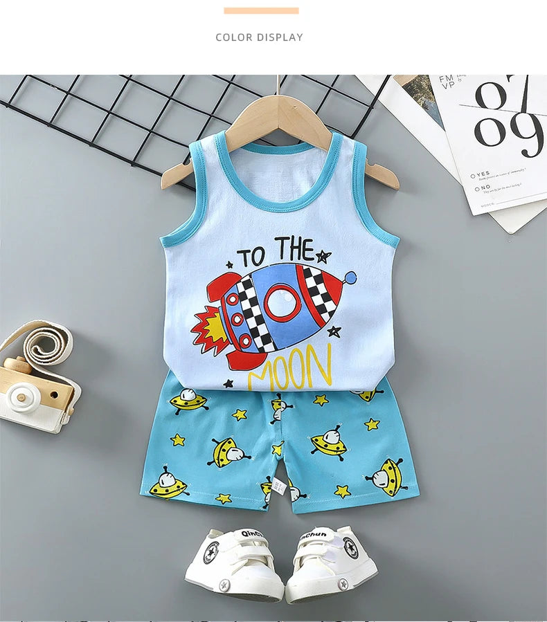 Children Sets Kids Clothes Boys Girls Vest Suit Summer Children's Clothing baby Cotton T-Shirts Shorts Tank Top Sleeveless SuperFye Style 1 / 9M SuperFye