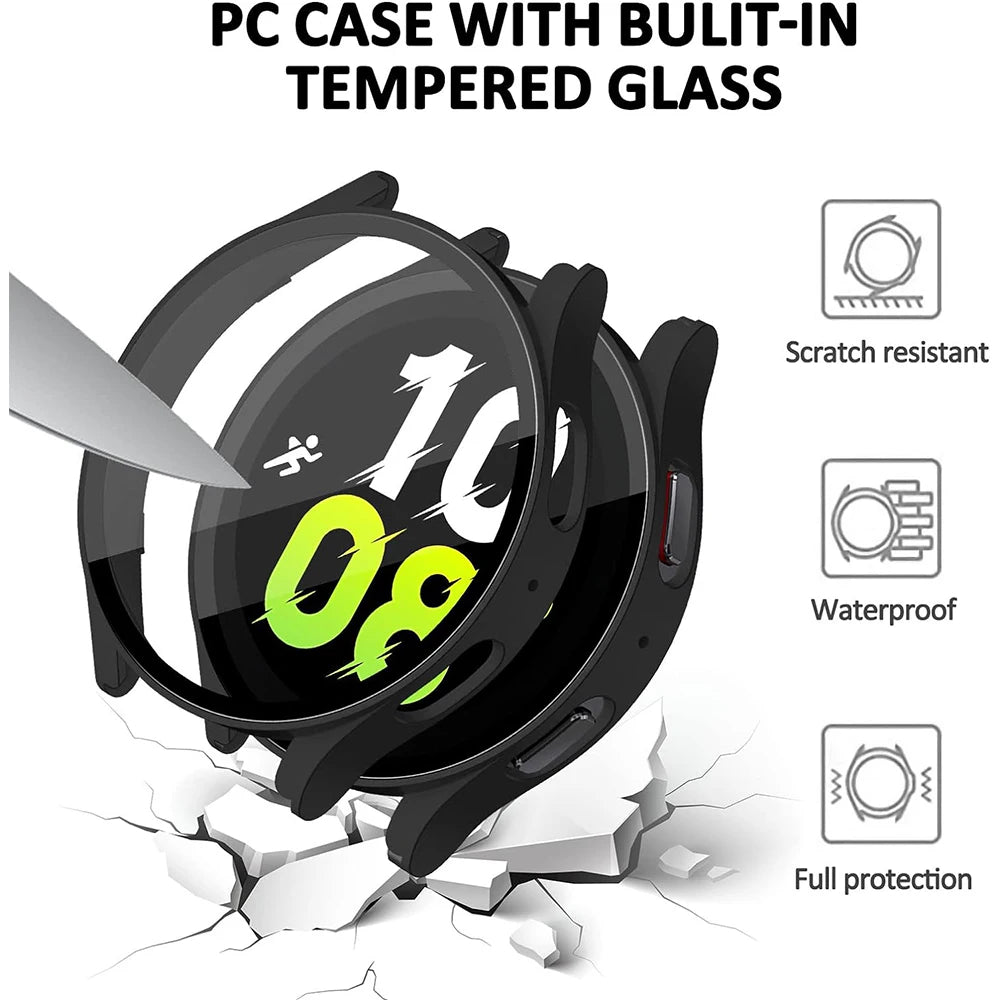 Tempered Glass+ PC Cover for Samsung Galaxy Watch4 5 6 7 44mm 40mm All Coverage Protective Bumper Case Galaxy Watch7 Accessories SuperFye Starlight / Galaxy Watch6 44mm SuperFye