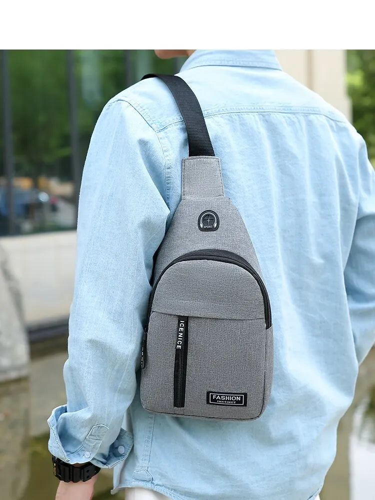 Chest Bag Fashion New Solid Color Men Chest Bag Outdoor Casual Fashion One Shoulder Crossbody Bag SuperFye grey SuperFye