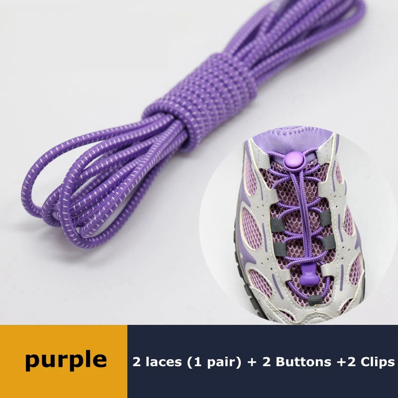 1Pair Shoelaces for Sneaker Elastic No Tie Shoe Laces Stretching Lock Lazy Laces Quick Rubber Shoelace Round Shoestrings SuperFye PURPLE SuperFye